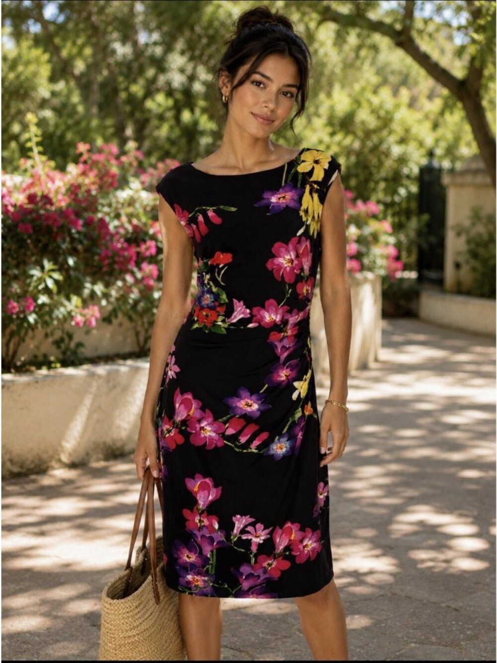 Ralph Lauren Floral Dress 6 Sleeveless Stretch Sheath Washable Colorful Summer